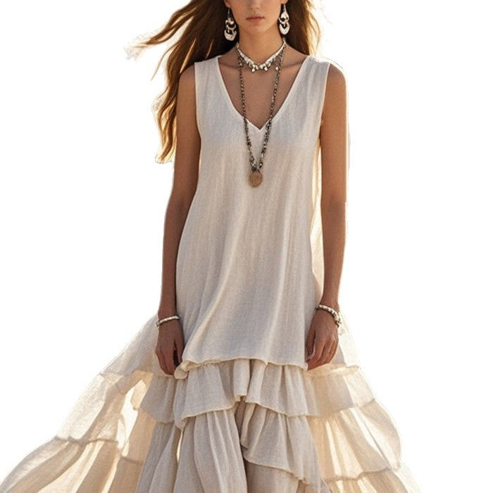 Women's Cotton And Linen Loose Large Skirt Sleeveless Dress