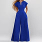 Women's Elegant Solid Color And V-neck Sleeveless Waist Wide-leg Jumpsuit