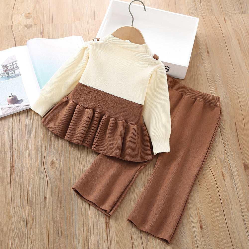 Fake Two-piece Knitted Long-sleeved Two-piece Pants