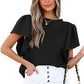 Women's Double-layer Ruffled Polyester Short-sleeved Round Neck T-shirt