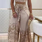 Ethnic Style Halter Top Wide Leg Pants Suit