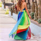Spring And Summer New Suspenders Deep V Rainbow Mesh Camisole Dress