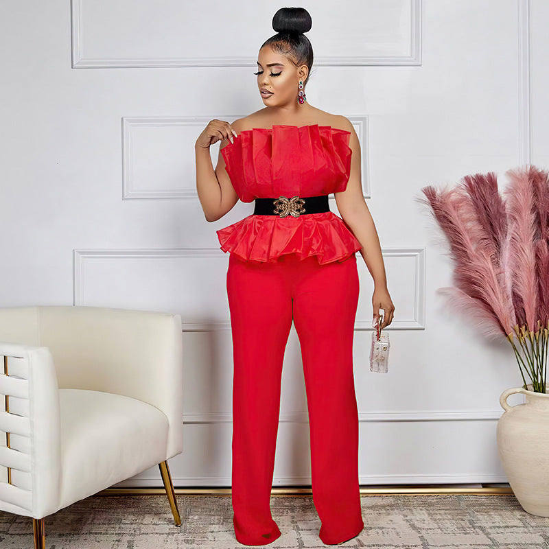 Fashion Solid Color Jumpsuit Off Shoulder Casual Suit