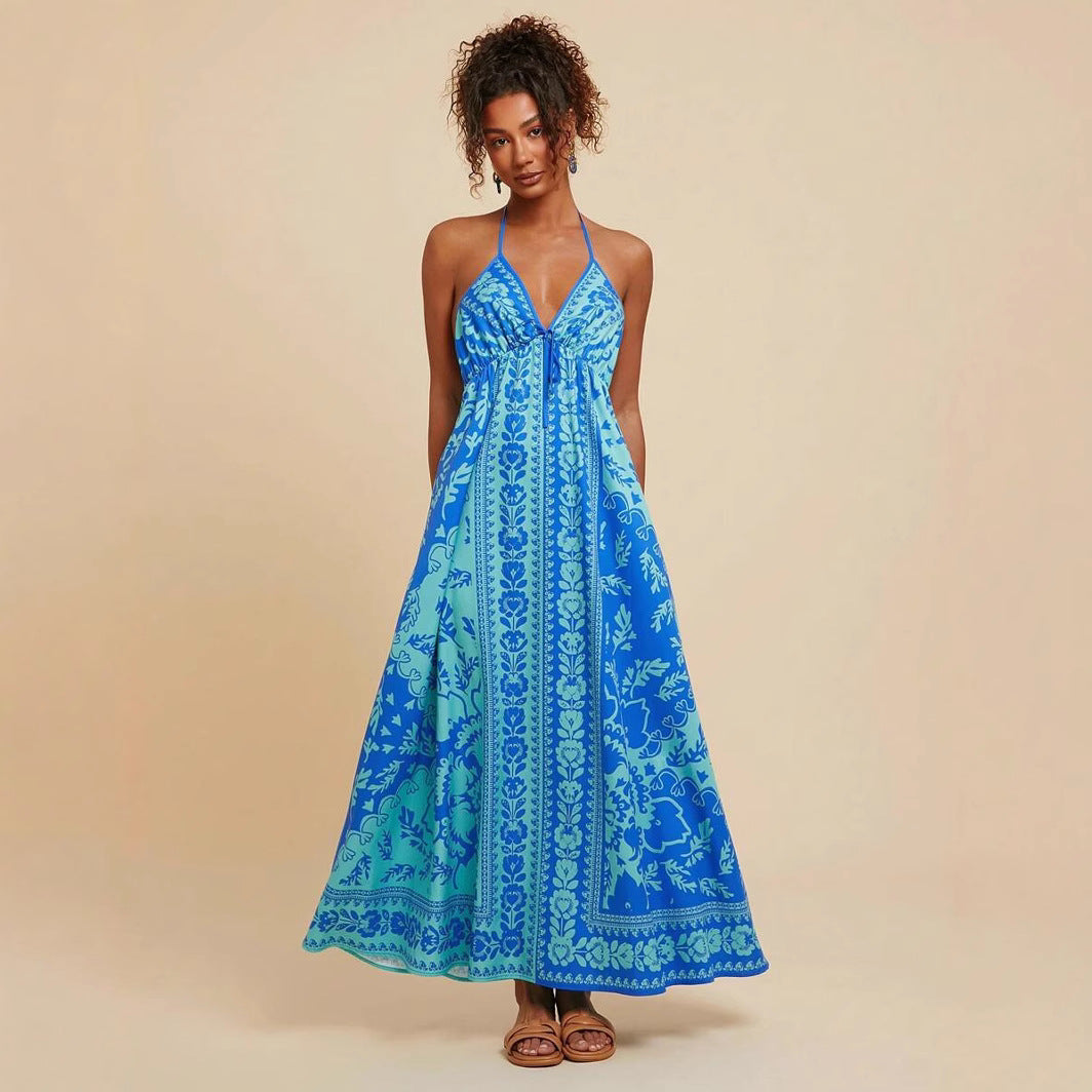 Women's Floral Print Sling Holiday Style Dress