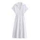 Linen Blended Midi Skirt Shirt Style Loose Dress Women