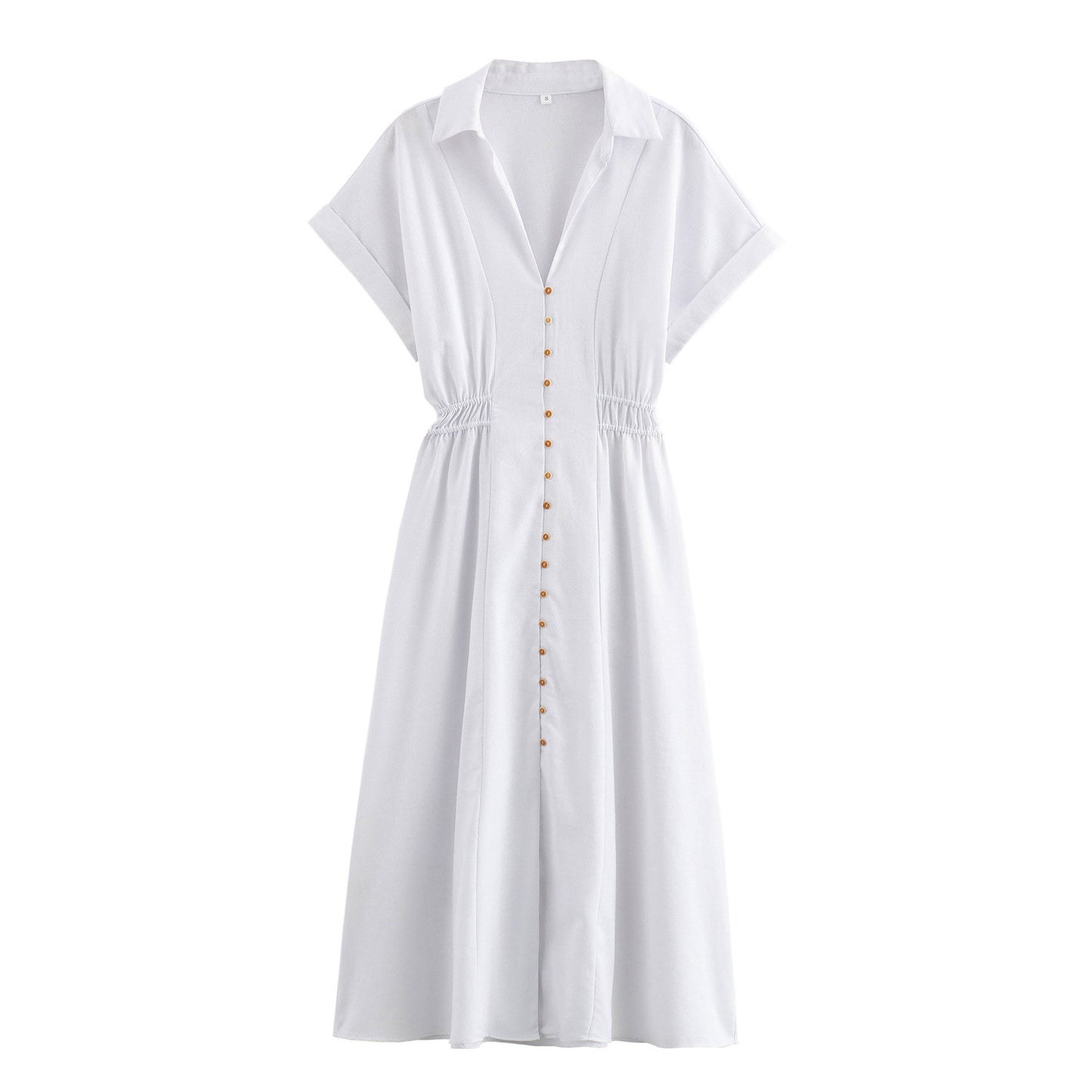 Linen Blended Midi Skirt Shirt Style Loose Dress Women