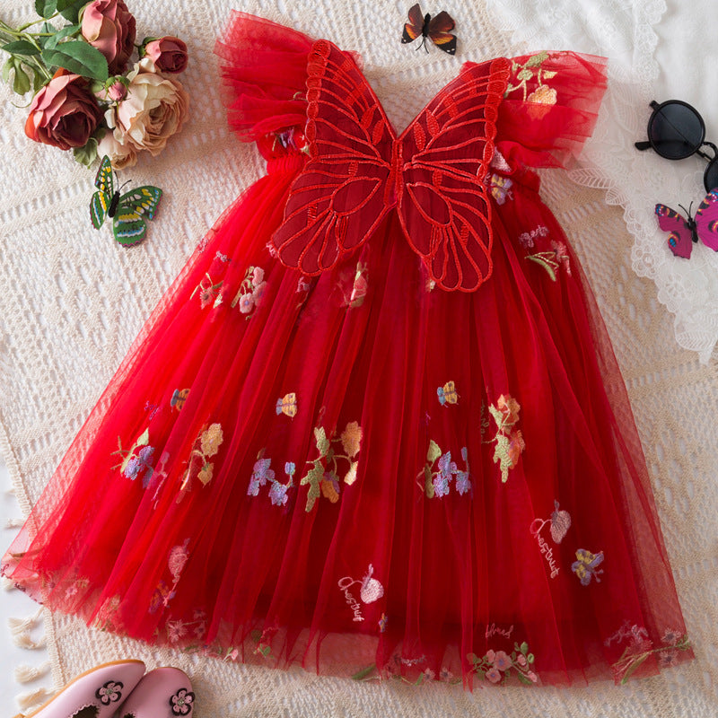 Jupe en mousseline de soie brodée de fleurs coréennes pour fille