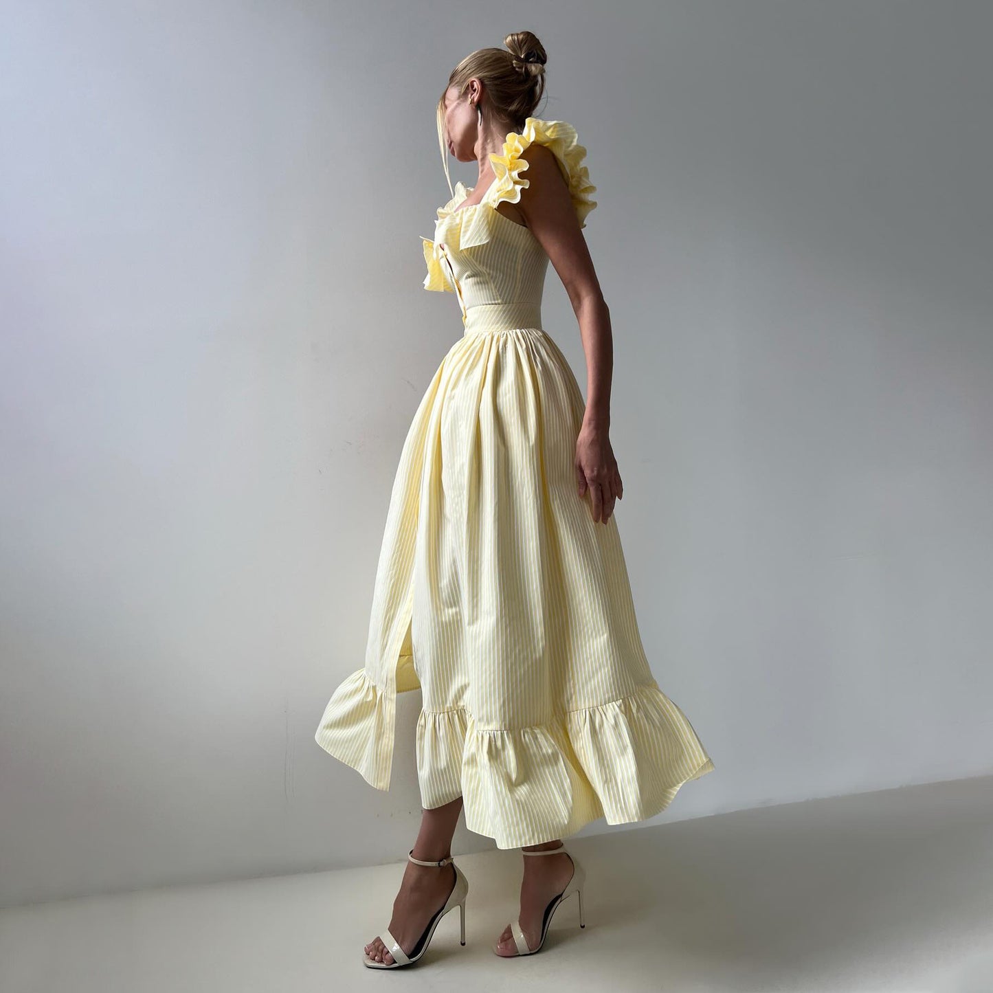 Striped Ruffles A- Line Waist Fitted Dress