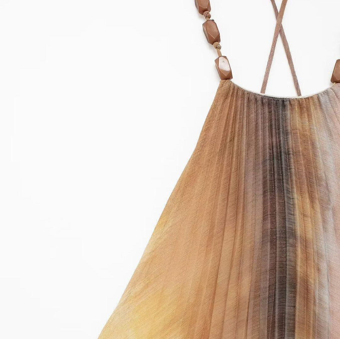 Robe plissée à col suspendu tie-dye pour femme