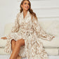 Printing Lapel Casual Flannel Nightgown New Bathrobe