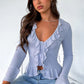 Irregular T-shirt V-neck Ruffled Flared Sleeve Button Short Cardigan Top