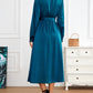 Satin Crew Neck Elegant Long Sleeve Tie Waist A-line Dress