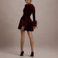 Autumn And Winter A- Line Waist Fitted Furry Long Sleeve V-neck Short Dress