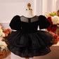 Children's Black French Style Puff Sleeve Princess Dress Summer Girls