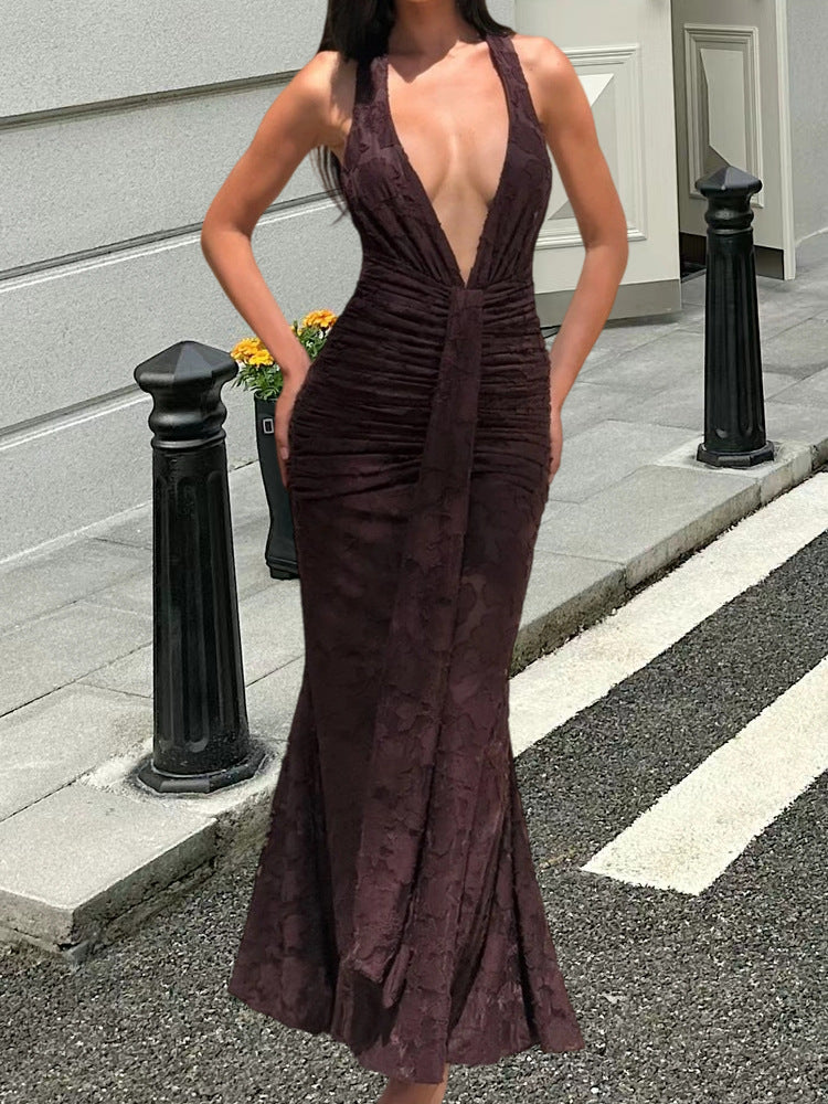 Women's Fashion V-neck Halter Printing Dress