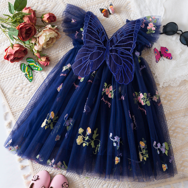 Jupe en mousseline de soie brodée de fleurs coréennes pour fille
