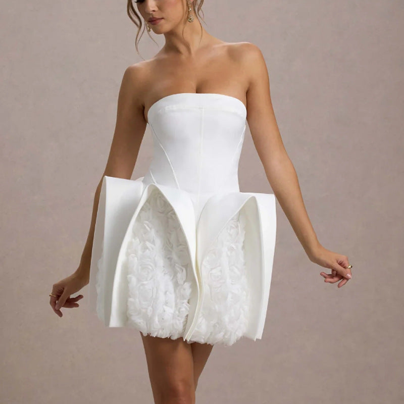 Nouvelle robe à fleurs sexy en forme de U avec soutien-gorge blanc