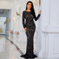 European And American High-end Long Sleeve Temperament Crew Neck Long Sequined Banquet Evening Dress