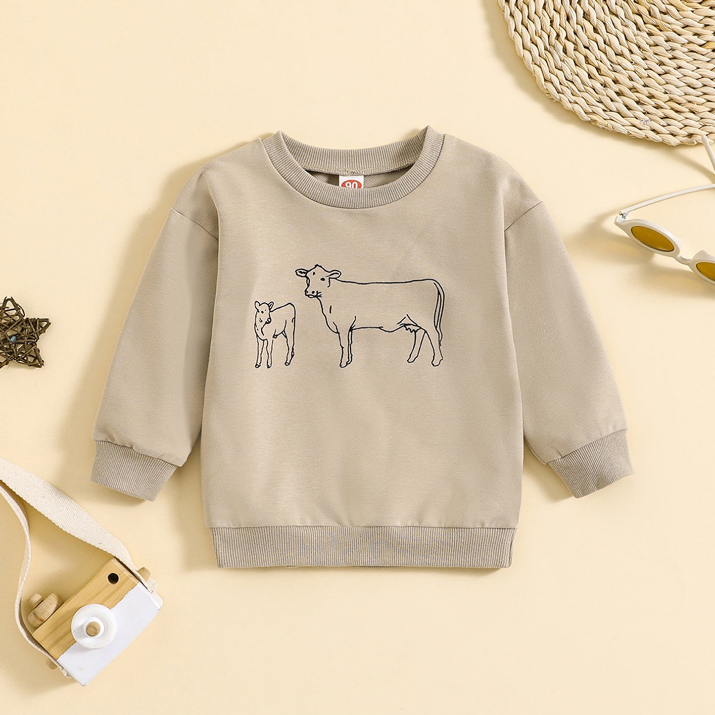 Pull décontracté à manches longues imprimé tête de vache pour enfants