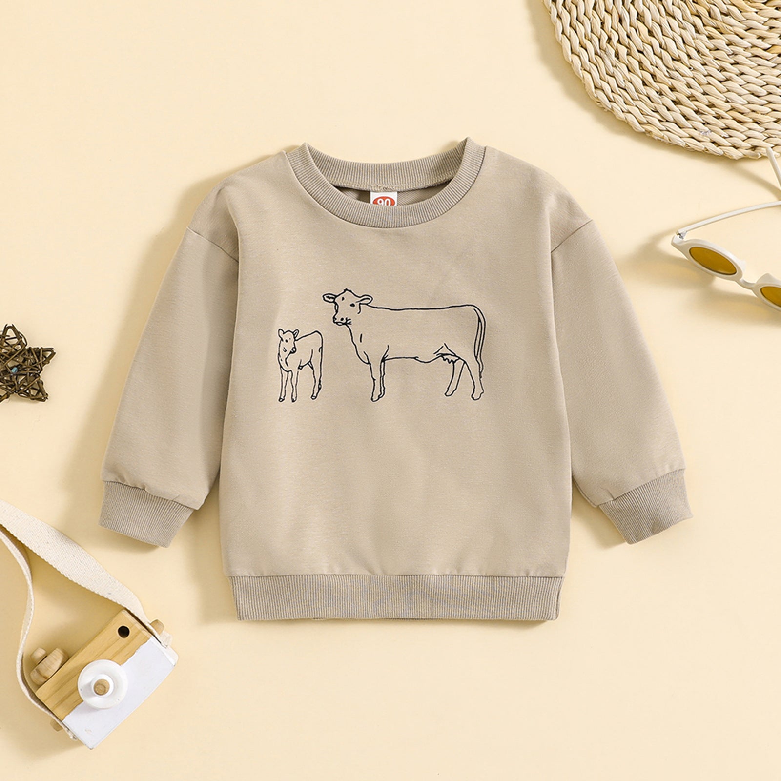 Children's Clothing Cow Head Printed Long-sleeved Casual Pullover