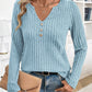 Knit Casual Sunken Stripe Autumn New V-neck Button Long Sleeve Top