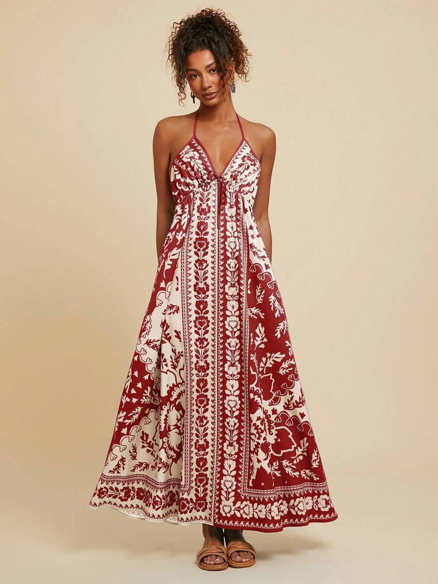 Women's Floral Print Sling Holiday Style Dress