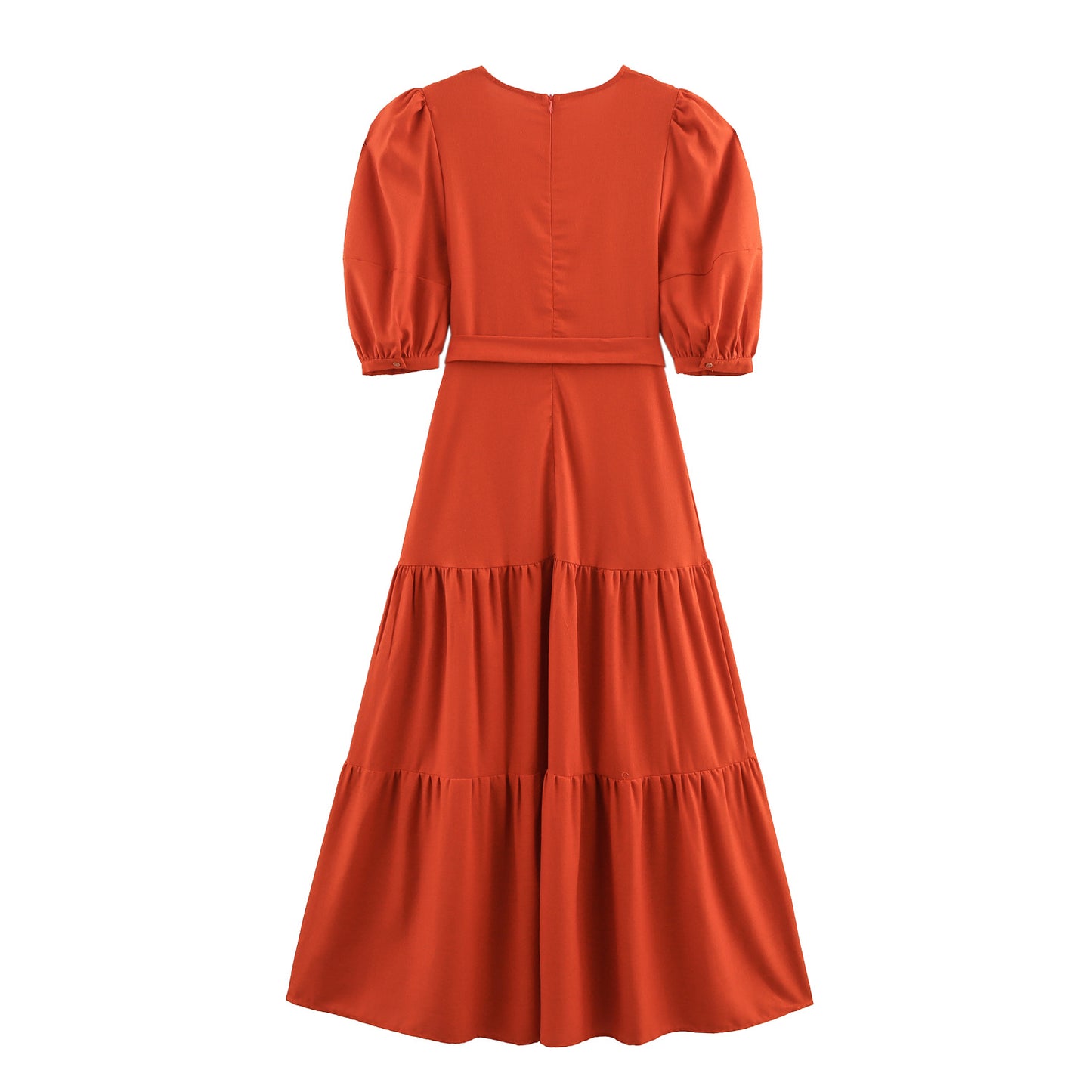 V-neck Elegant Stitching Short Sleeve Dress Tight Waist French Style