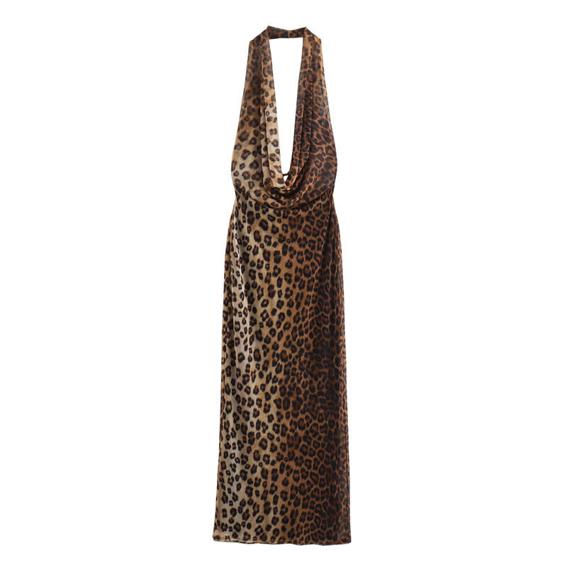 Robe dos nu à imprimé léopard pour femme