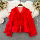 Retro Temperamental Fairy Loose V-neck Flounce Shirt For Women