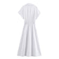 Linen Blended Midi Skirt Shirt Style Loose Dress Women