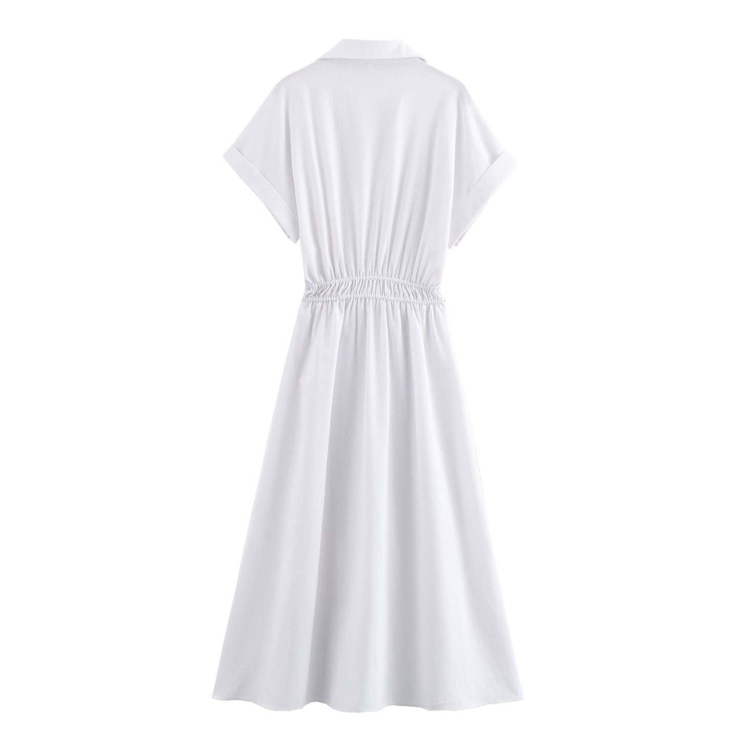 Linen Blended Midi Skirt Shirt Style Loose Dress Women
