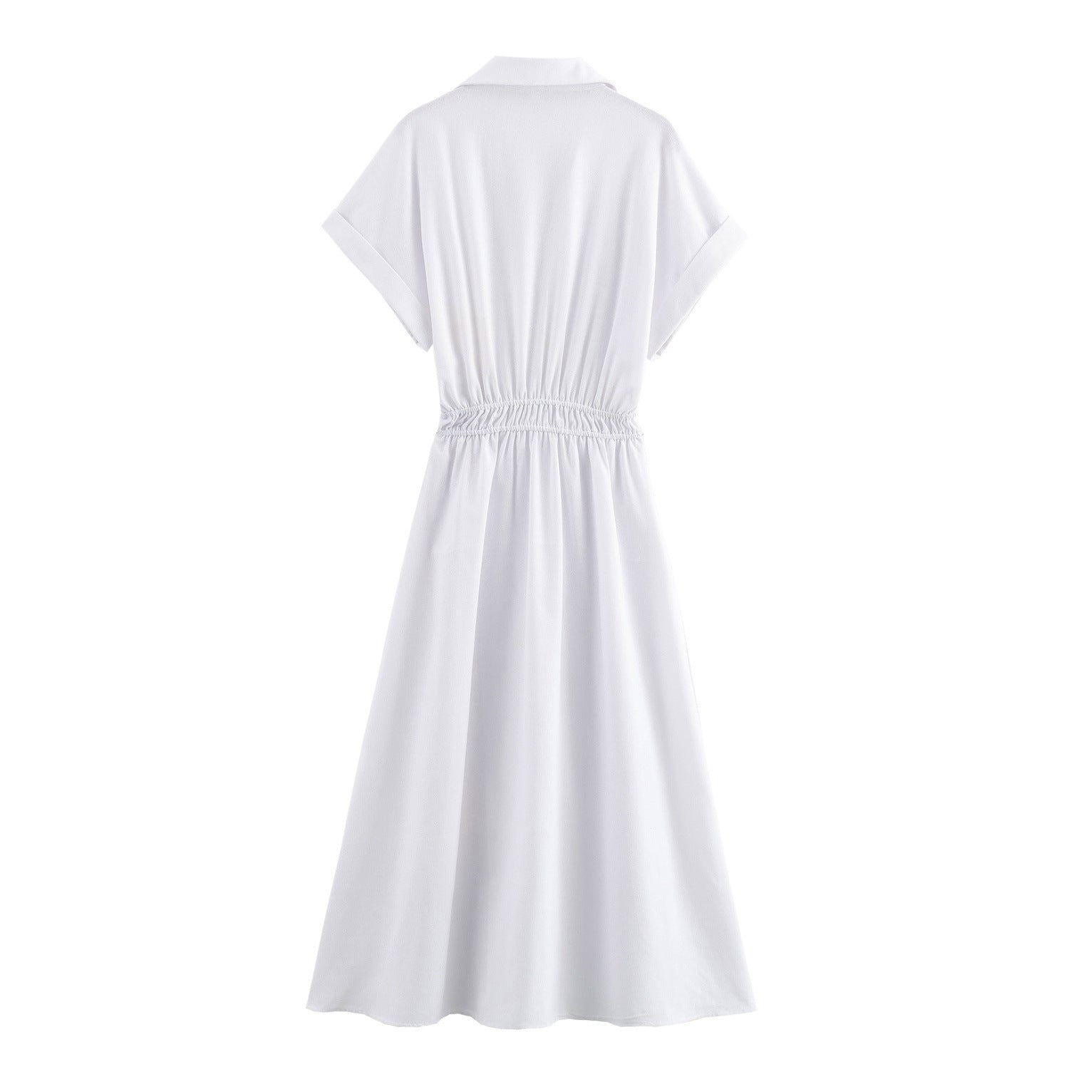 Linen Blended Midi Skirt Shirt Style Loose Dress Women