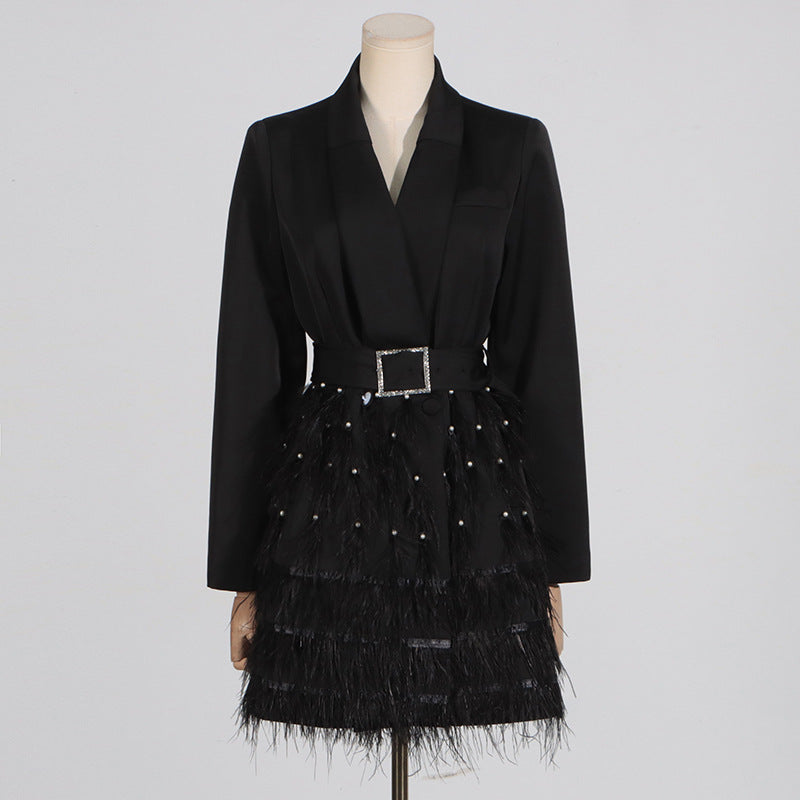 Women's Feather Patchwork Waist-slimming Suit Skirt