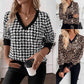 Elegant Women's Printed Sweater V-neck Long Sleeve