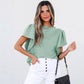 Women's Double-layer Ruffled Polyester Short-sleeved Round Neck T-shirt