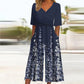 V-neck Printed Trousers One-piece Straight Wide-leg Pants