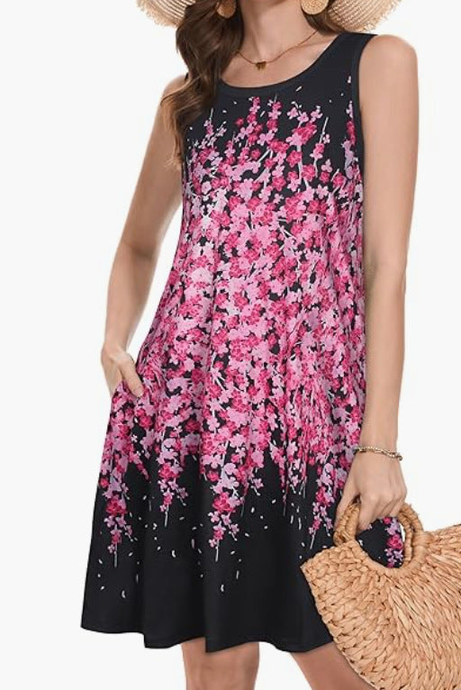 Women's Vest Dress Round Neck Sleeveless 3D Printing