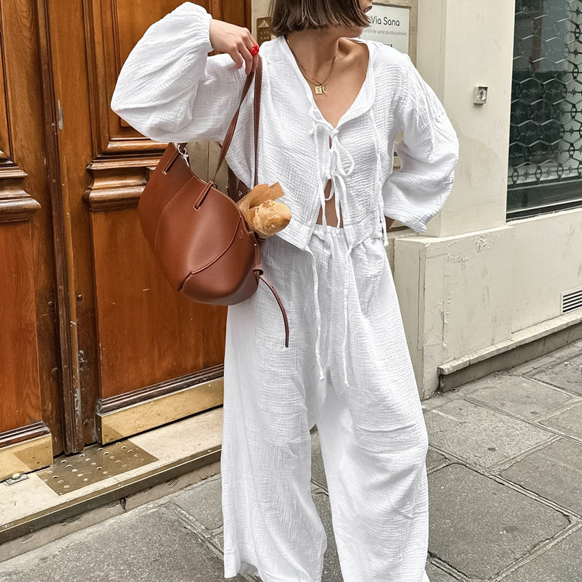 New Comfortable Soft White Fashion Long Sleeve Trousers