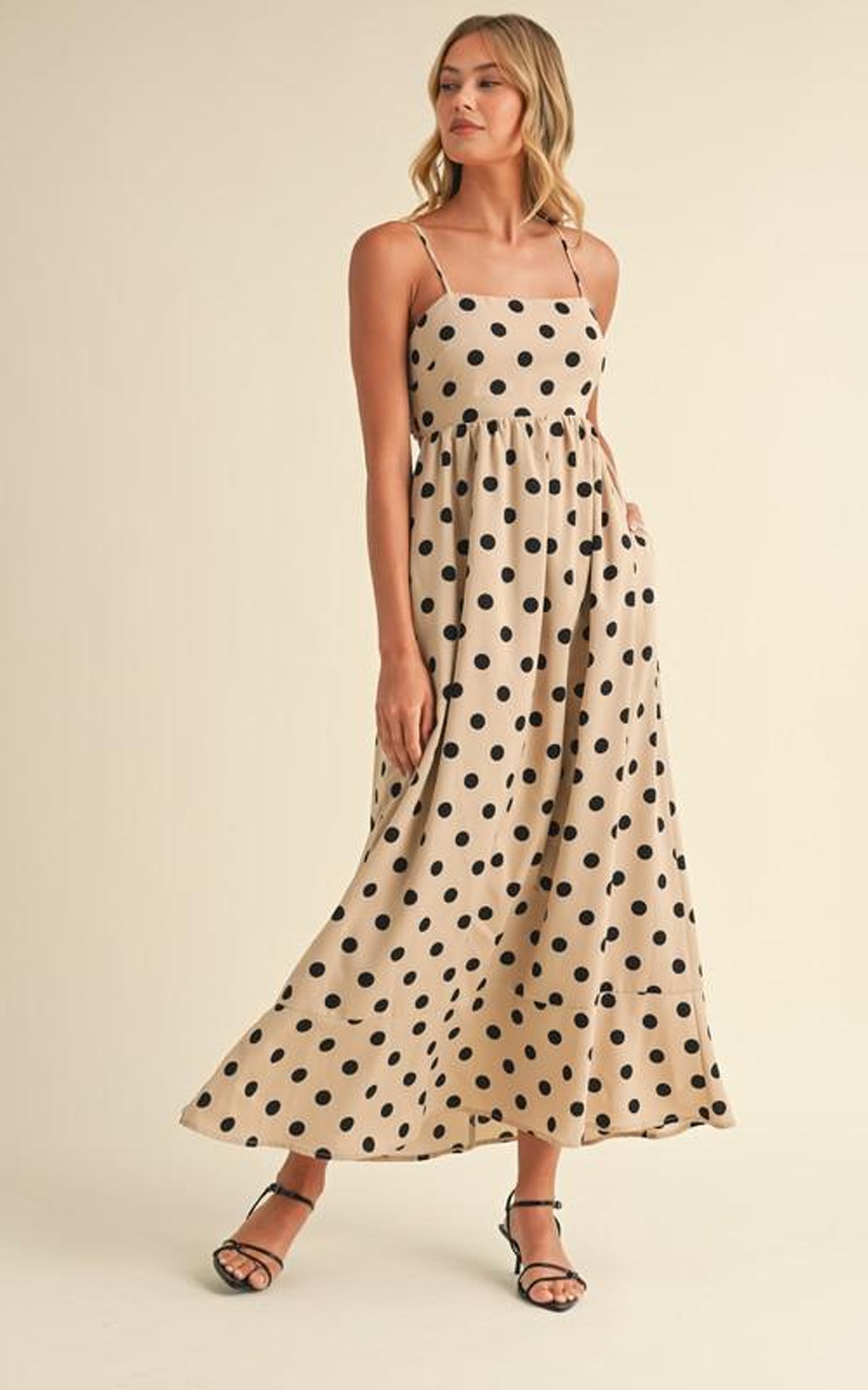 U-collar Tight Waist Large Skirt Polka Dot Print Dress