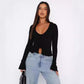 Irregular T-shirt V-neck Ruffled Flared Sleeve Button Short Cardigan Top