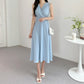 French Style V-neck Pleated Temperament Lace-up Waist-controlled Slimming Sleeveless Dress