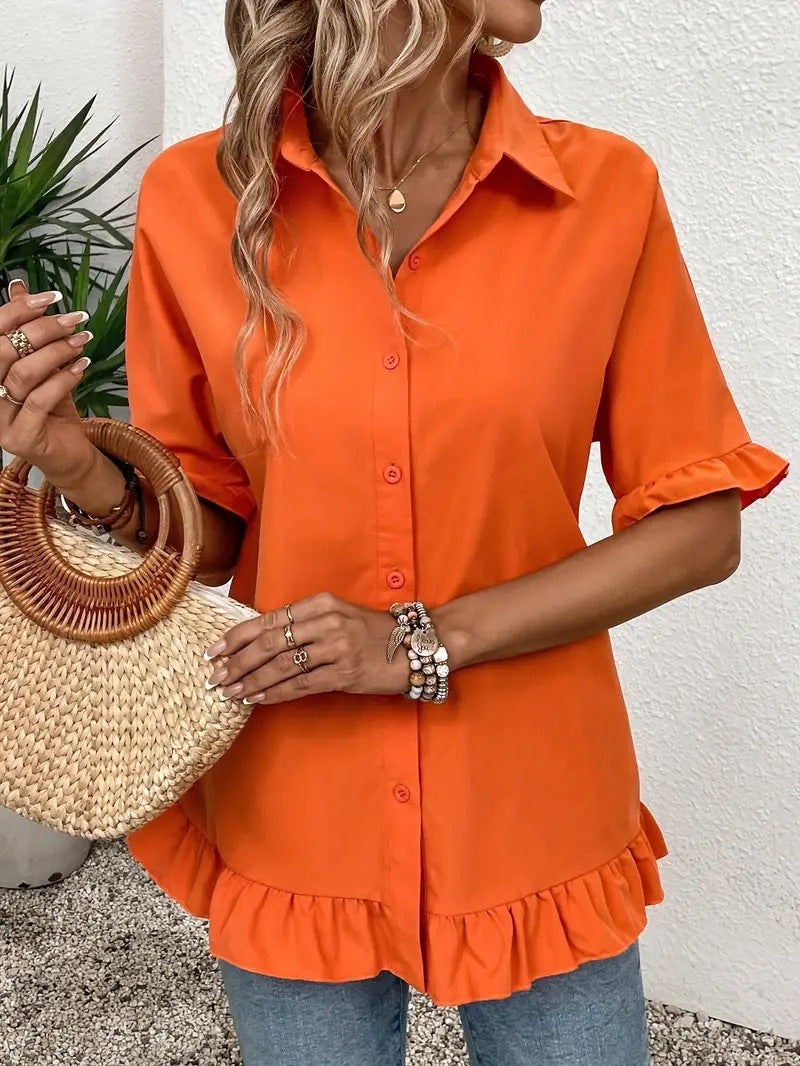 Women's Solid Color Fashion Ruffles Loose Shirt