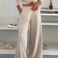 Solid Color O-neck Short Top T-shirt Wide Leg Pants Casual Suit