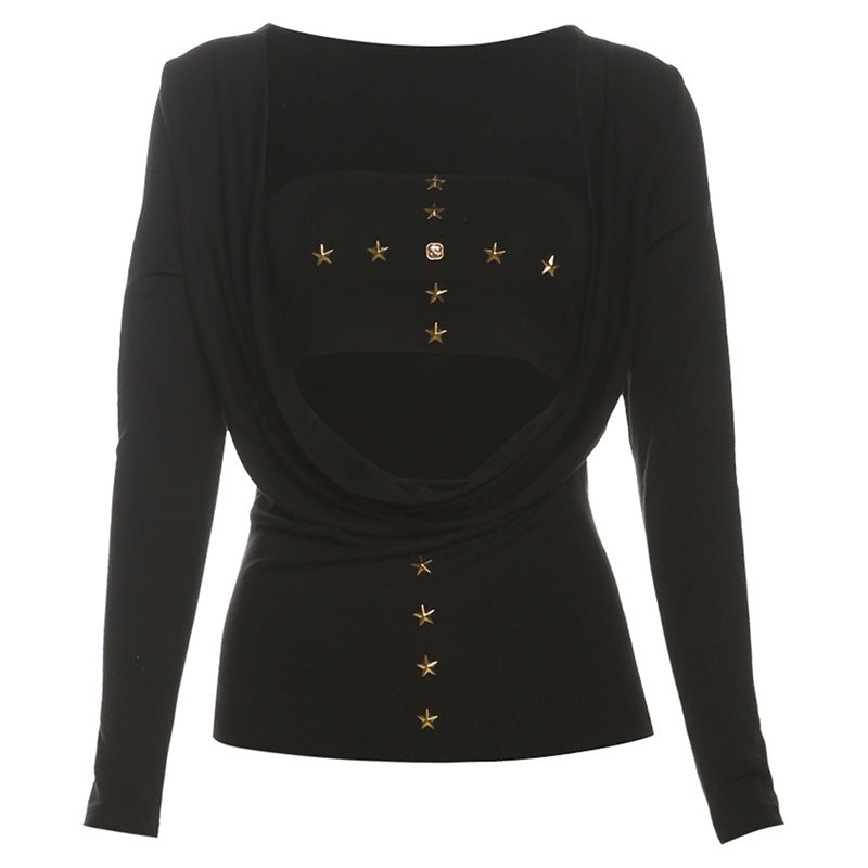Women's Chest-wrapped Vest Fashion Long Sleeve Two-piece Blouse