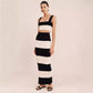 Knitted Striped Vest Sling Sweater Long Dress Suit