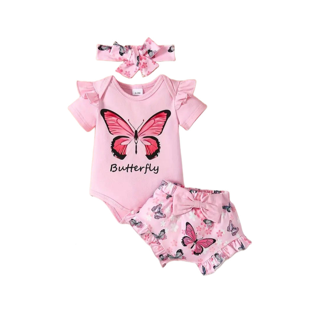 Combinaison d'été à manches courtes pour bébé fille, douce et confortable, motif papillon