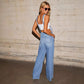 Women's Loose Side Pocket Sleeveless Ladies Denim Jumpsuit