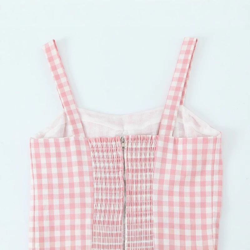 Retro Plaid Pastoral Style Lace-up Bow Dress