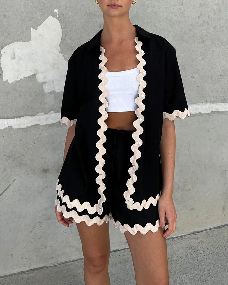 Summer Female Cardigan Short Sleeve Suit