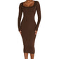Round Neck Fleece Thickened Slim Fit Hip Skirt